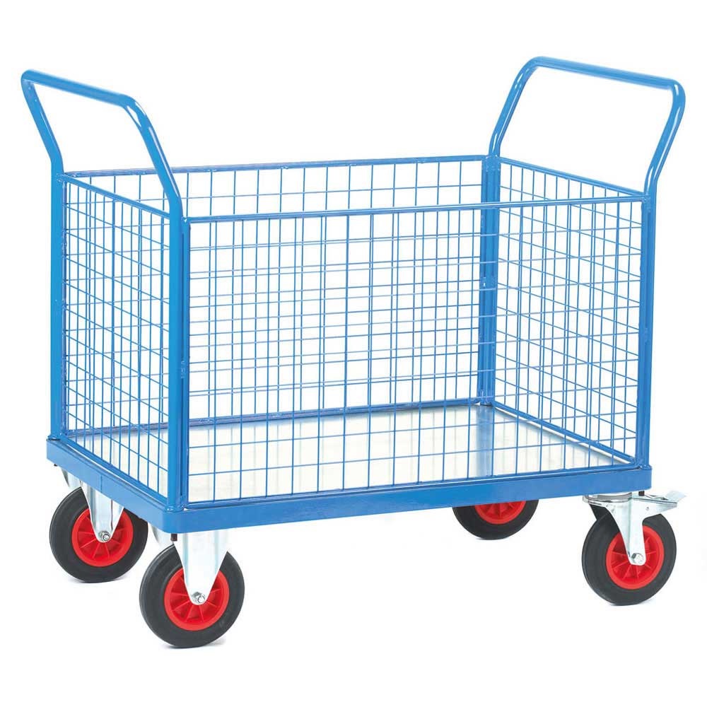 Click to view product details and reviews for 4 Mesh Sides Galvanised Base Platform Trolley 850 X 500.