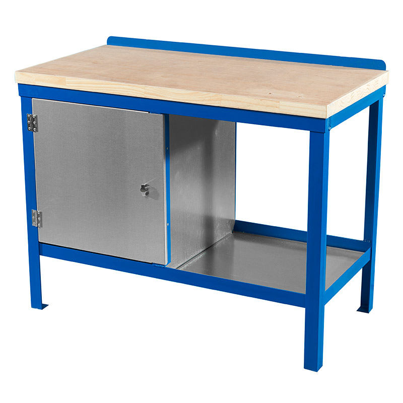 Wood Top Heavy-Duty Workbench with Cupboard & Bottom Shelf - 1000kg UDL - 840 x 1800 x 750mm