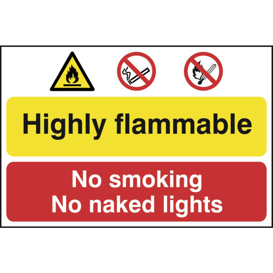 Click to view product details and reviews for Highly Flammable No Smoking Or Naked Lights Sign Pvc 600 X 400mm.