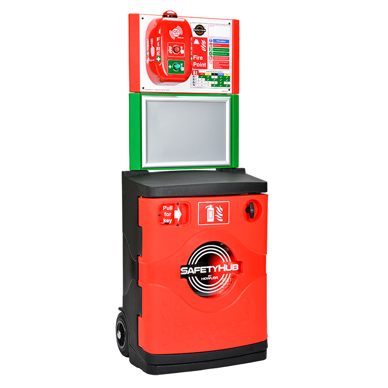 Safetyhub Fire Post Lockable Extinguisher Cabinet A3 Snap Frame Noticeboard And 2 Red Wing Noticeboards