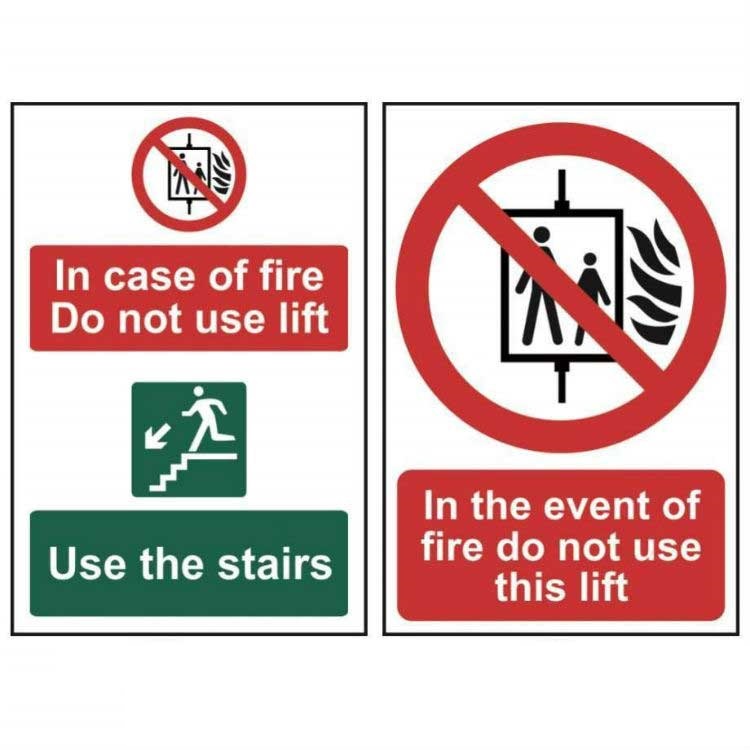 Click to view product details and reviews for In The Event Of Fire Do Not Use This Lift Self Adhesive Vinyl Sign 200 X 300mm.