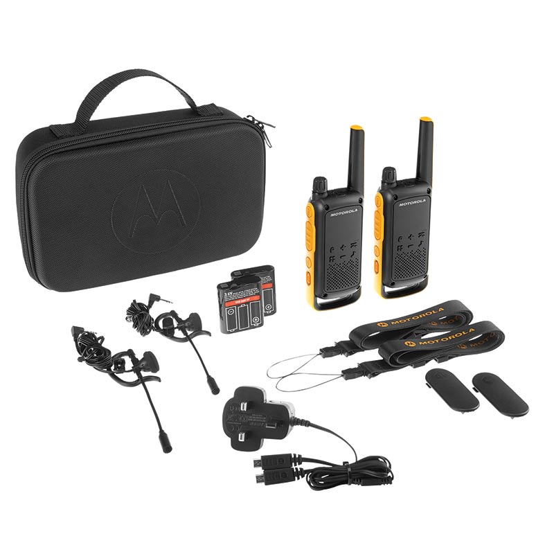 Click to view product details and reviews for Motorola T82 Extreme Quad Four Weatherproof 2 Way Walkie Talkies With Carry Case Lanyards Ear Pieces.