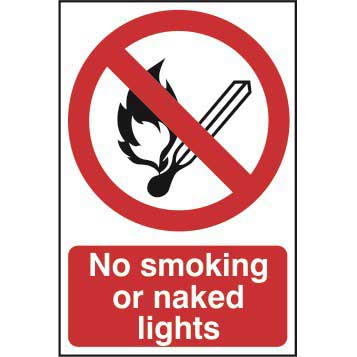 No Smoking Or Naked Lights Self Adhesive Sticky Sign 400 X 600mm