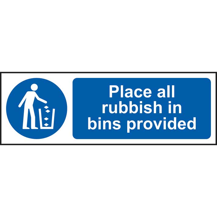 Click to view product details and reviews for Place All Rubbish In Bins Provided Sign Rigid 1mm Pvc Board 100 X 300mm.