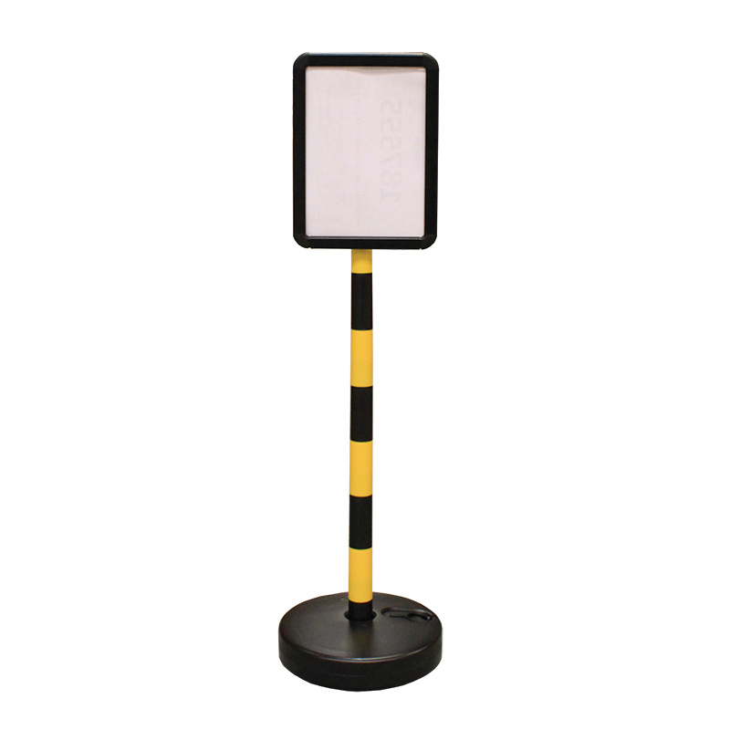 Plastic Post With A4 Sign Holder Fillable Circular Base Yellow Black