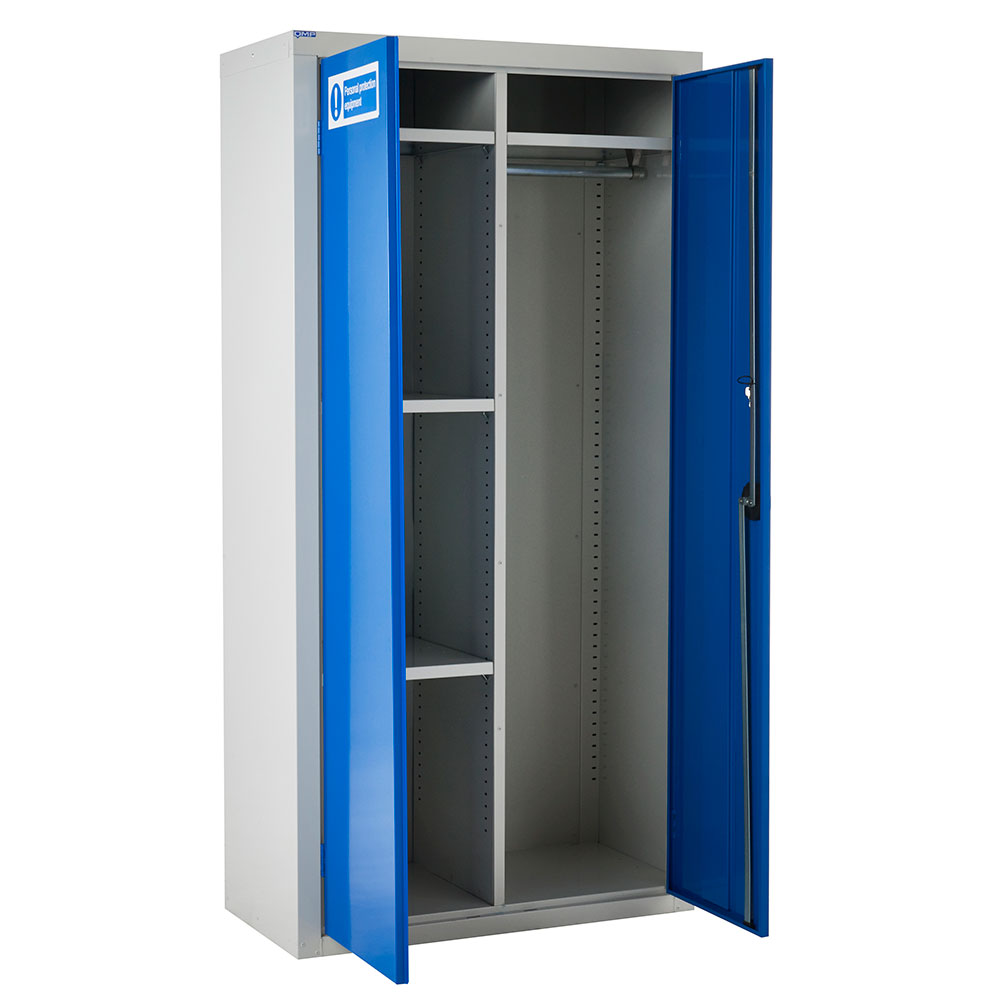 Double Door Steel Ppe Clothing Cupboard With 1 Shelf And Hanging Rauil 1800 X 900 X 460mm