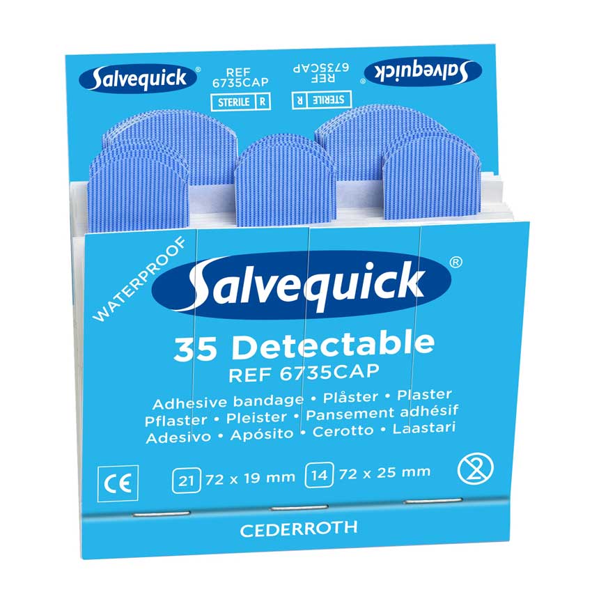 Salvequick Blue Detectable Waterproof Plasters - Pack of 6