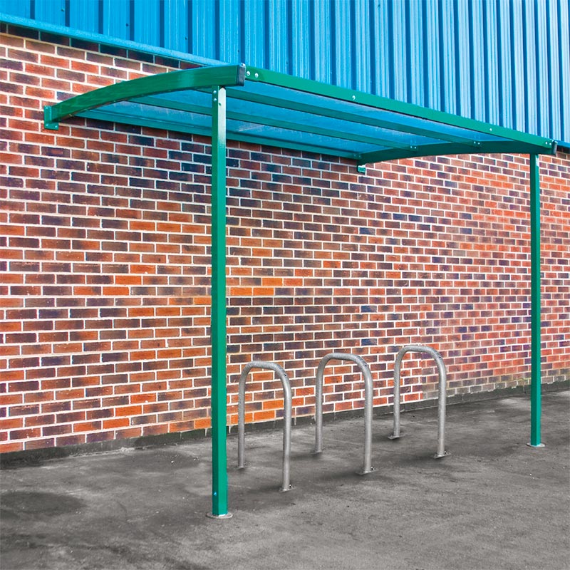 Starter Wall Mounted Cycle Shelter With 3 Sheffield Hoop Bike Racks Pine Green