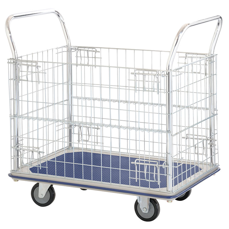 Steel platform trolley with chrome plated mesh panels