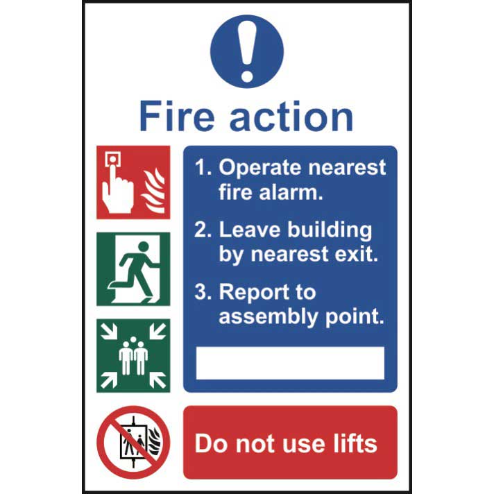 Click to view product details and reviews for Fire Action Sign With Symbols 1mm Rigid Pvc Board 300 X 200mm.