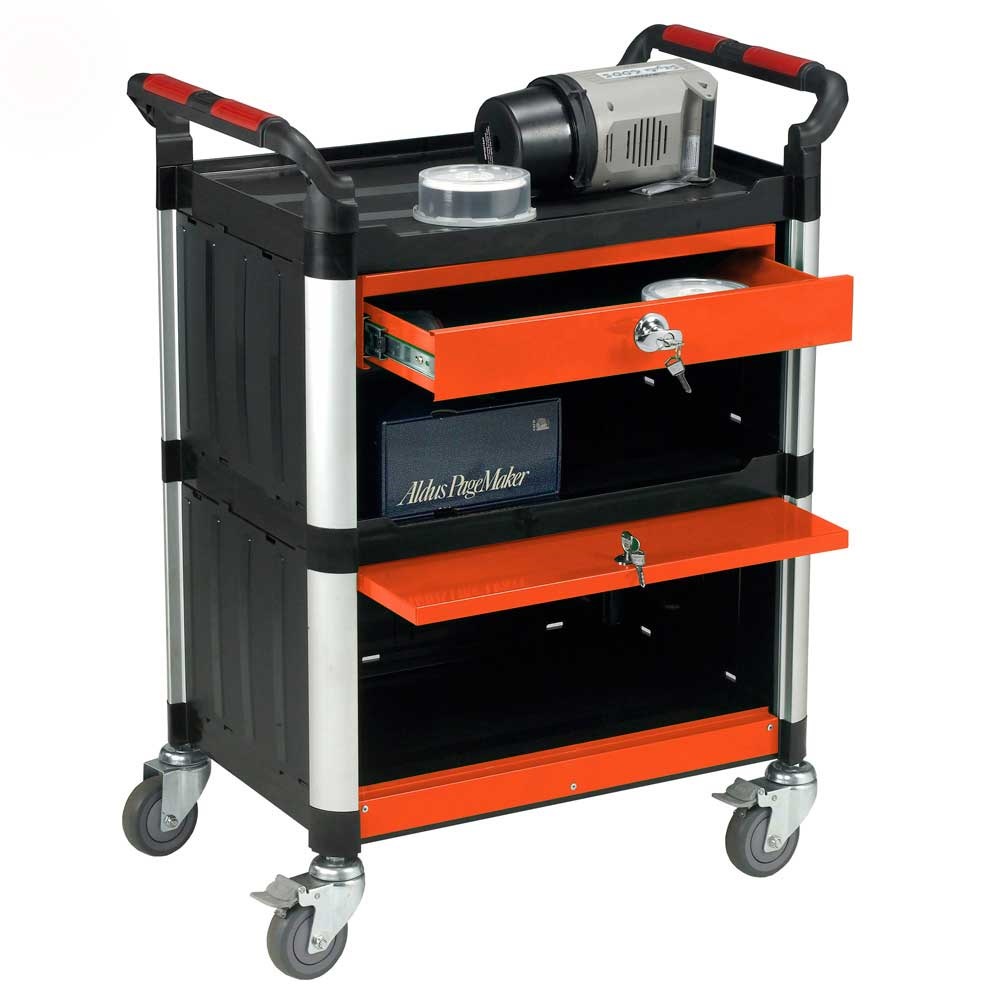 Click to view product details and reviews for 3 Shelf Utility Tray Trolley With Drawer Cabinet.