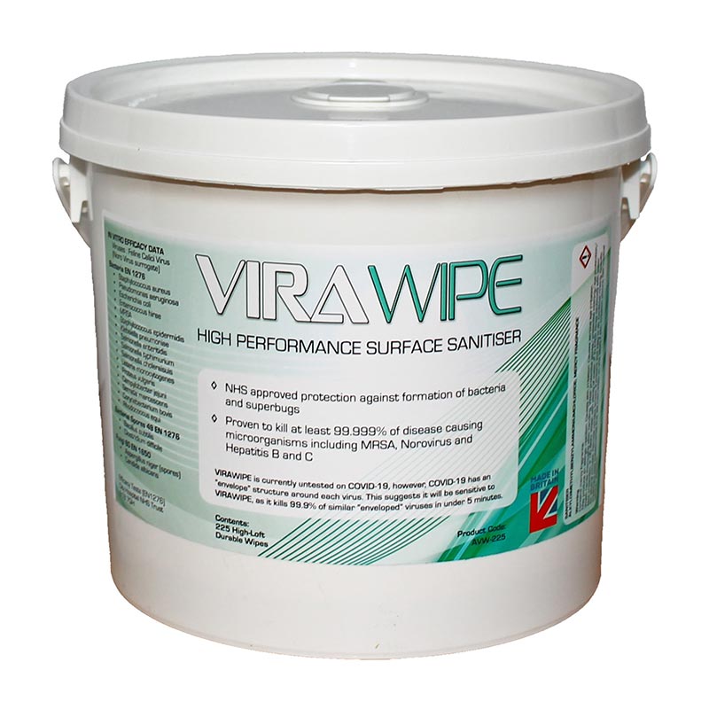 Virawipe High Performance Surface Sanitiser Wipes Pallet Of 150 Tubs Of 225 Wipes