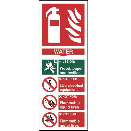Water Fire Extinguisher Sign 1mm Rigid Pvc Board 202 X 82mm