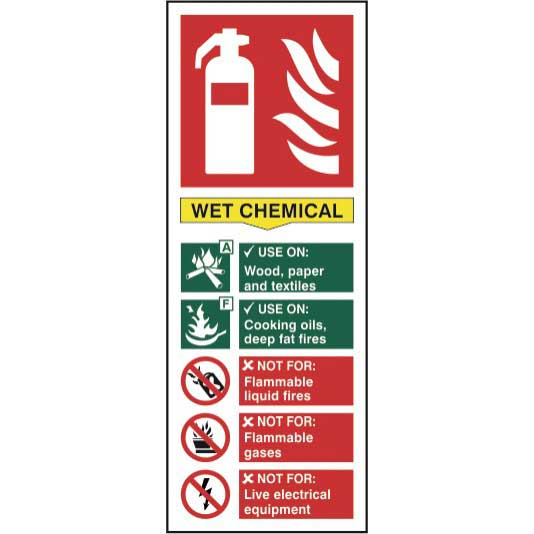 Fire Extinguisher Wet Chemical Sign 1mm Rigid Pvc Board 202 X 82mm