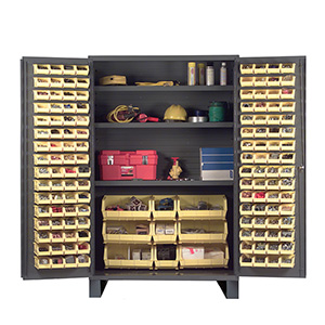  Jumbo Storage Cabinets with Plastic Bins / Containers