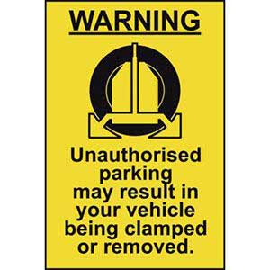 unauthorised parking may result in your vehicle being clamped sign